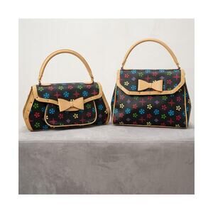 Giovanni Vallenzio 2 Piece Purse Set Colorful Monogram Studded Bow Handbag